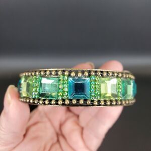 Vintage Green Blue Copper Bracelet Square Stones Boho Statement Jewelry